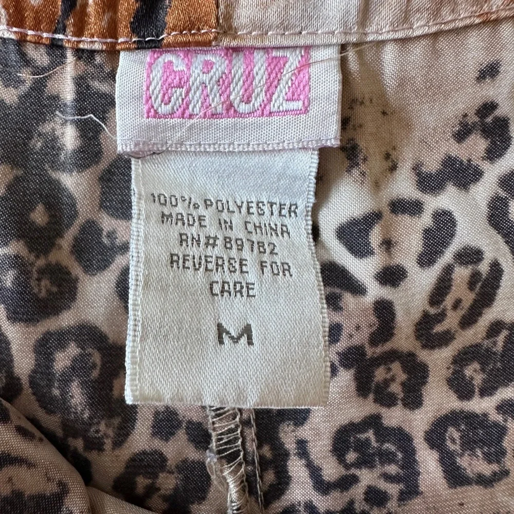 Cruz Satin Pajama Pants Medium Animal Print Leopard Tiger Lace Trim Capri Brown